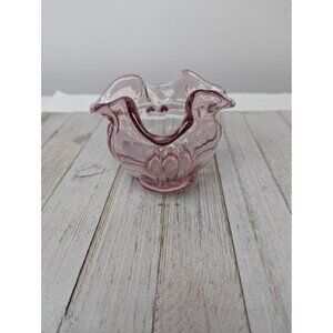 Fenton Art Glass Pink Ruffled Edge Bowl Signed
